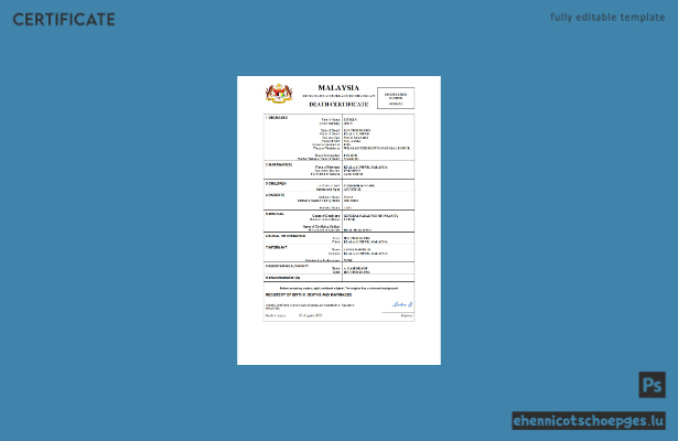 Malaysische Sterbeurkunde im Word- und PDF-Format – Beispielvorschau